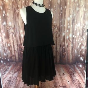 ELODIE Chiffon Black Tier Dress Pleated